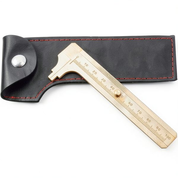 Flat Tip Brass Caliper Leather Sleeve Vernier for Jewelry Woodworking-2
