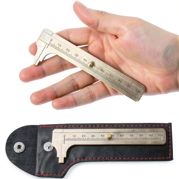 Flat Tip Brass Caliper Leather Sleeve Vernier for Jewelry Woodworking-1